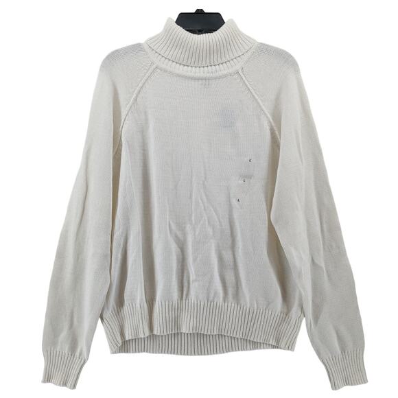 Karen Scott Turtleneck Sweater L Winter White Knit Women Relaxed Chunky Top Work - Picture 1 of 9